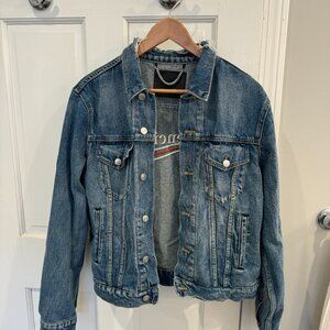 BALENCIAGA CAMPAIGN LOGO DISTRESSED DENIM JACKET 2017